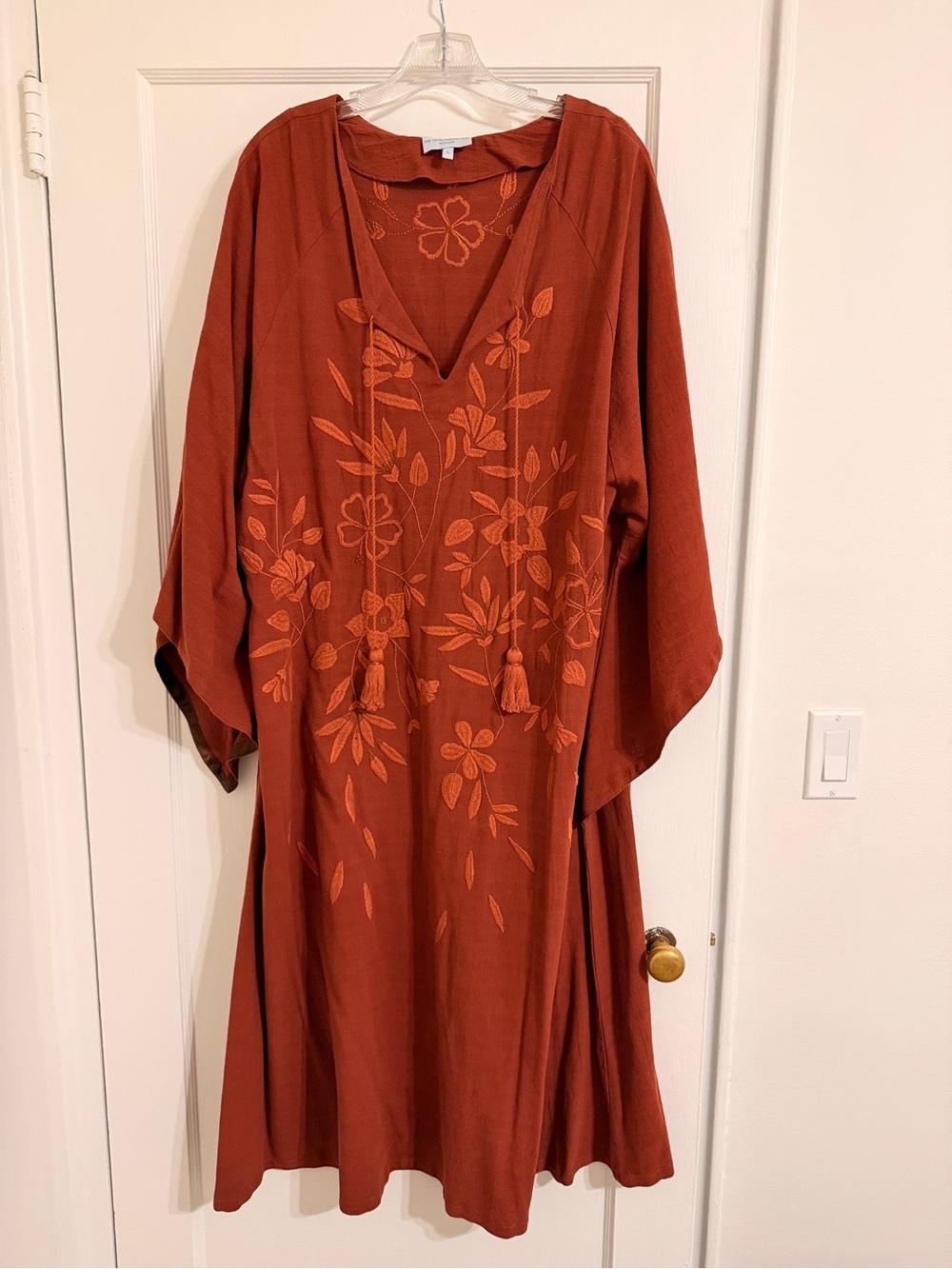 Mi Golondrina Ximena Long Dress with Tonal Floral Embroidery